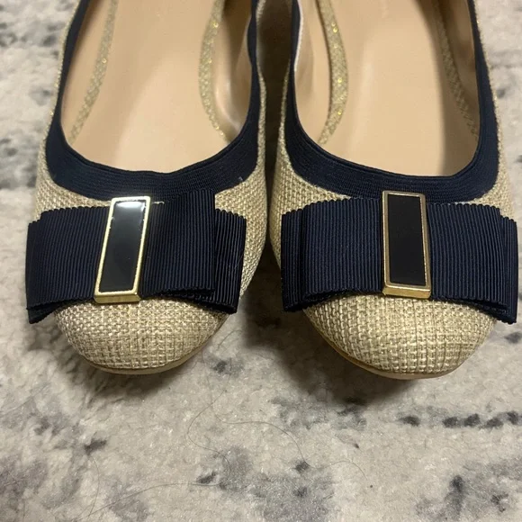 Banana Republic 8 Jute Woven Linen Ballet Flats Navy Blue bow EUC - Picture 7 of 8